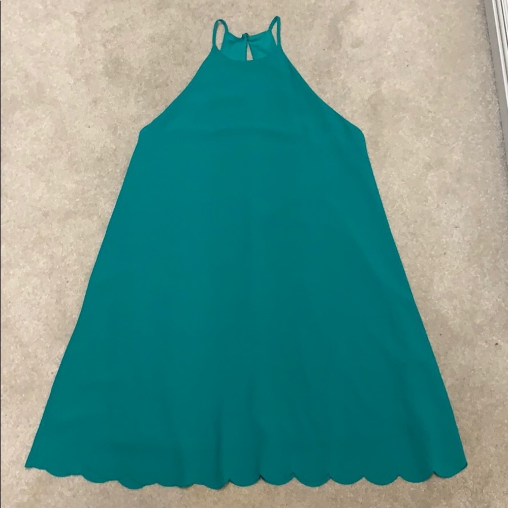 Everly Green Scalloped Shift Dress